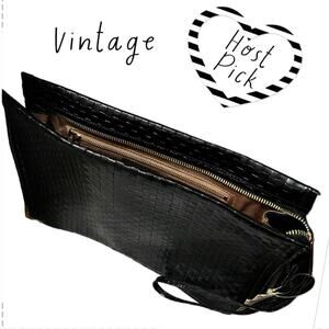 Vintage SHIRL MILLER LTD Basket Weave USA Leather Clutch Original Filene’s Tag